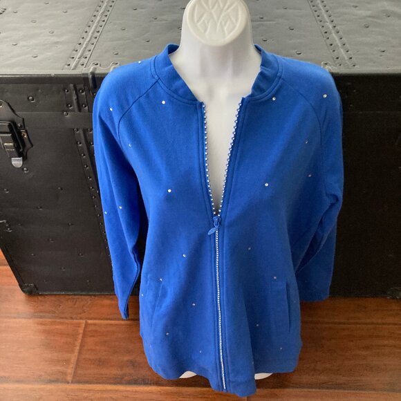 Quacker Factory Royal Blue Rhinestones Zip Jacket Small - Picture 1 of 8